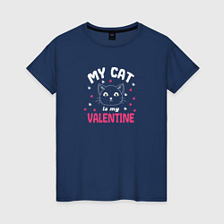 Футболка хлопковая женская My cat is my Valentine 2024, цвет: тёмно-синий