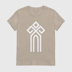 Футболка хлопковая женская Символ славянский чур, цвет: миндальный