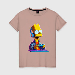 Футболка хлопковая женская Bart is an avid gamer, цвет: пыльно-розовый