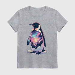 Футболка хлопковая женская Пингвин с космосом, цвет: меланж