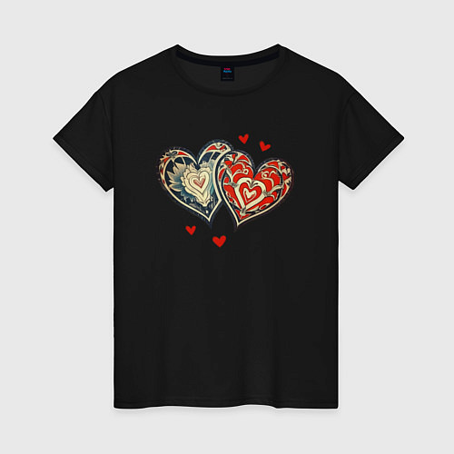Женская футболка Сердца Ар-деко / Черный – фото 1