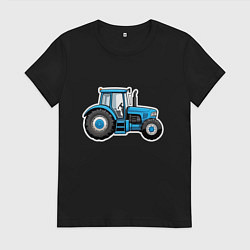 Футболка хлопковая женская Синий трактор сбоку, цвет: черный