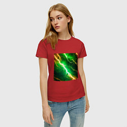 Футболка хлопковая женская Зеленая молния из нейросети, цвет: красный — фото 2