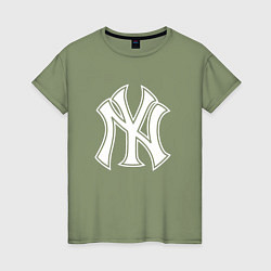 Футболка хлопковая женская New York yankees - baseball logo, цвет: авокадо