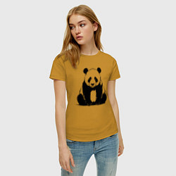 Футболка хлопковая женская Грустная панда сидит, цвет: горчичный — фото 2