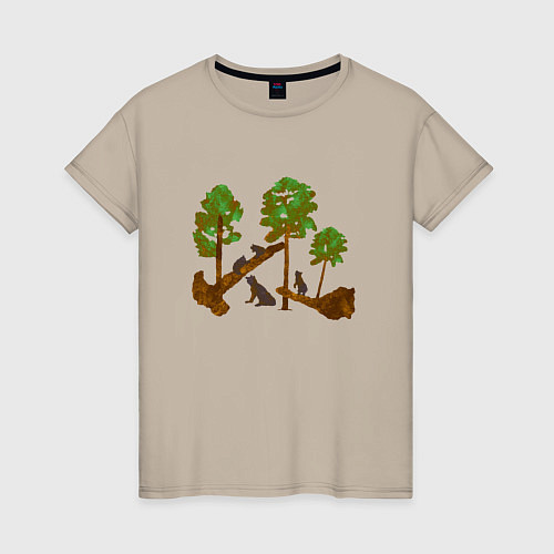 Женская футболка Медведи в сосновом лесу / Миндальный – фото 1