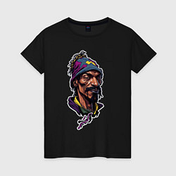 Футболка хлопковая женская Snoop dogg head, цвет: черный