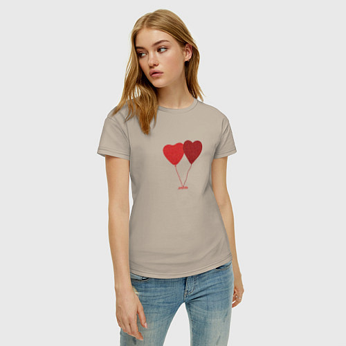 Женская футболка Два сердца шарика любовь / Миндальный – фото 3