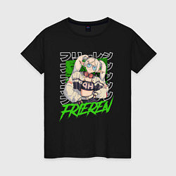Футболка хлопковая женская Frieren mage elf, цвет: черный