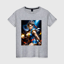Футболка хлопковая женская Chun-Li с огнем, цвет: меланж