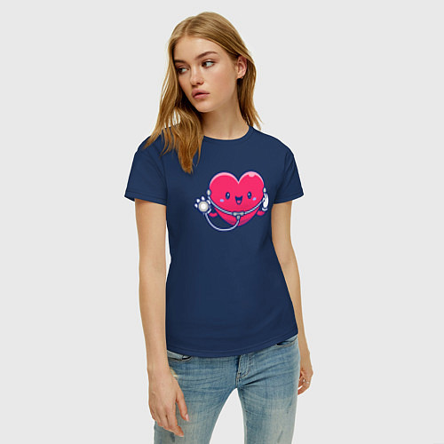 Женская футболка Сердечко медика / Тёмно-синий – фото 3