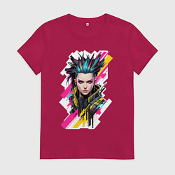 Футболка хлопковая женская Портрет девушки Cyberpunk 2077, цвет: маджента
