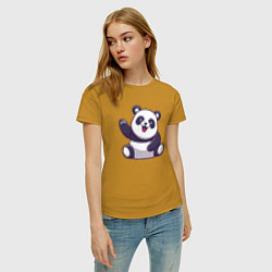 Футболка хлопковая женская Привет от панды, цвет: горчичный — фото 2
