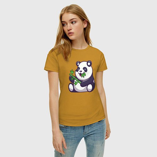 Женская футболка Панда ест бамбук / Горчичный – фото 3