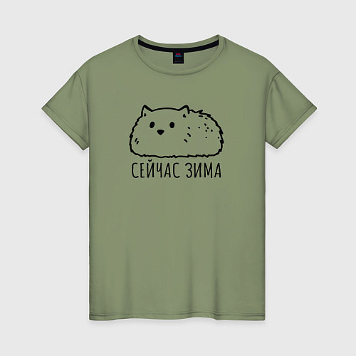Женская футболка Сейчас зима пушичстый кот / Авокадо – фото 1