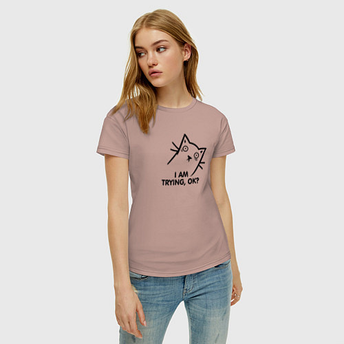 Женская футболка Cat i am trying, ok / Пыльно-розовый – фото 3