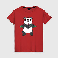 Футболка хлопковая женская Панда с нунчаками, цвет: красный