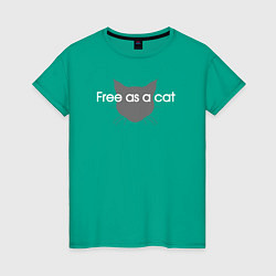 Футболка хлопковая женская Free as a cat, цвет: зеленый