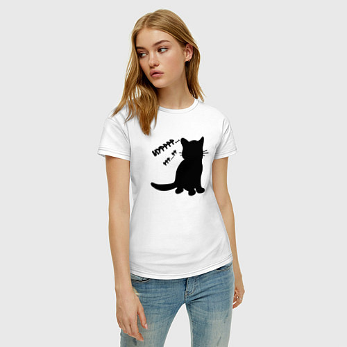 Женская футболка Силуэт котёнка мур / Белый – фото 3