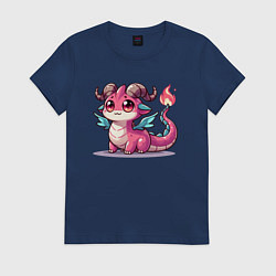 Футболка хлопковая женская Милый розовый дракончик, цвет: тёмно-синий