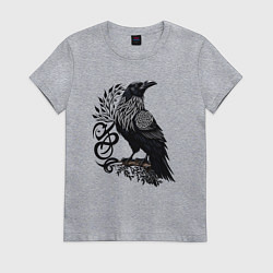 Футболка хлопковая женская Мистический славянский ворон, цвет: меланж