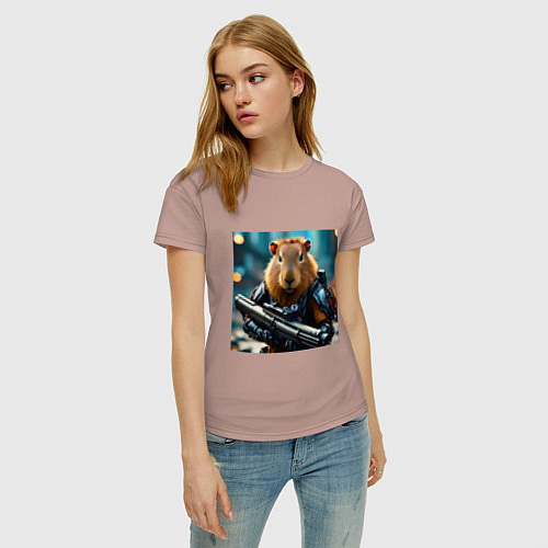 Женская футболка Мем вооруженная капибара и автомат / Пыльно-розовый – фото 3