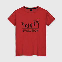 Футболка хлопковая женская Эволюция баскетболиста, баскетбол, цвет: красный