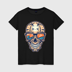 Футболка хлопковая женская Summer skull, цвет: черный