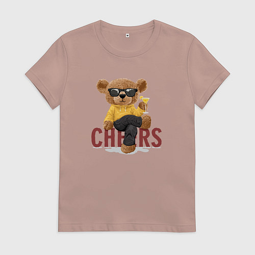 Женская футболка Плюшевый медведь с коктейлем / Пыльно-розовый – фото 1