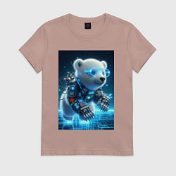 Футболка хлопковая женская Кибер медвежонок - милашка, цвет: пыльно-розовый
