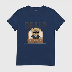 Футболка хлопковая женская Плюшевый мишка деловой, цвет: тёмно-синий