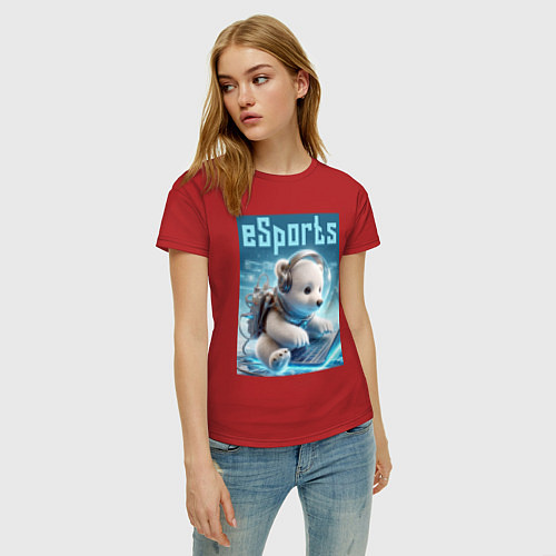 Женская футболка Белый медвежонок - киберспорт / Красный – фото 3