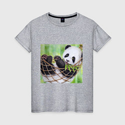 Футболка хлопковая женская Панда медвед, цвет: меланж