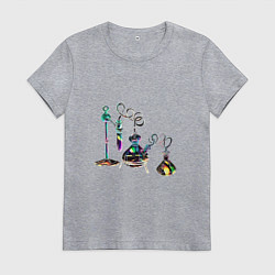Футболка хлопковая женская Стеклянные колбочки, цвет: меланж