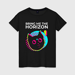 Футболка хлопковая женская Bring Me the Horizon rock star cat, цвет: черный