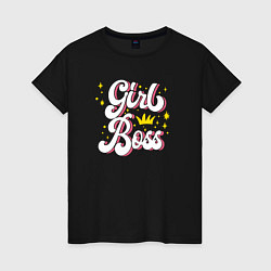 Футболка хлопковая женская Girl boss crown, цвет: черный