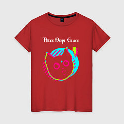 Футболка хлопковая женская Three Days Grace rock star cat, цвет: красный