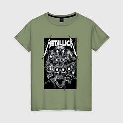 Футболка хлопковая женская Metallica - skulls, цвет: авокадо