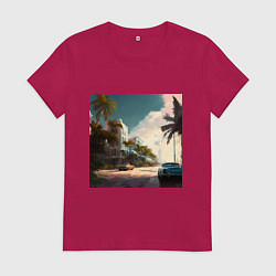 Футболка хлопковая женская Солнечный Майами, цвет: маджента