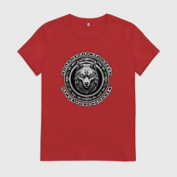 Футболка хлопковая женская Морда волка и мем, цвет: красный
