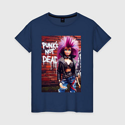 Футболка хлопковая женская Punks not dead - cool Barbie ai art, цвет: тёмно-синий