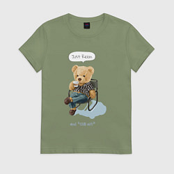 Футболка хлопковая женская Плюшевый мишка отдыхает, цвет: авокадо