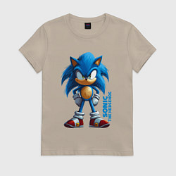 Футболка хлопковая женская Sonic - poster style, цвет: миндальный