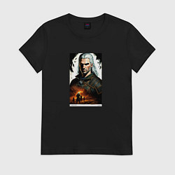 Футболка хлопковая женская Ведьмак The Witcher Геральт из Ривии, цвет: черный