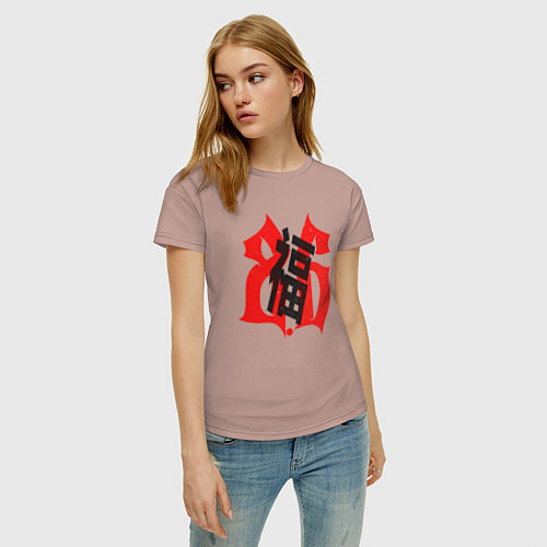 Женская футболка Китайский иероглиф счастье / Пыльно-розовый – фото 3