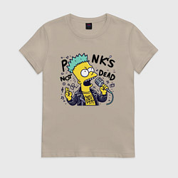Футболка хлопковая женская Bart Simpson - punks not dead, цвет: миндальный