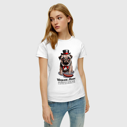 Женская футболка Мопс и сарделька / Белый – фото 3