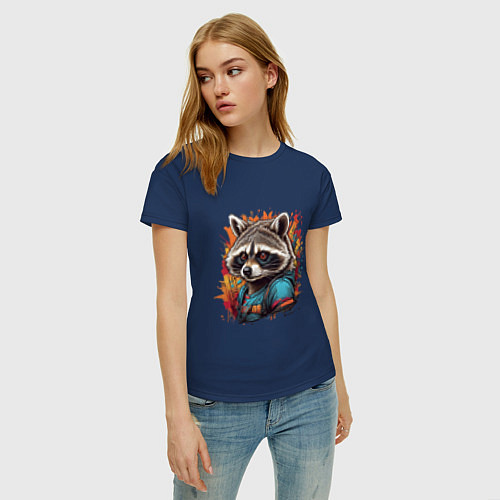 Женская футболка Космический енот / Тёмно-синий – фото 3