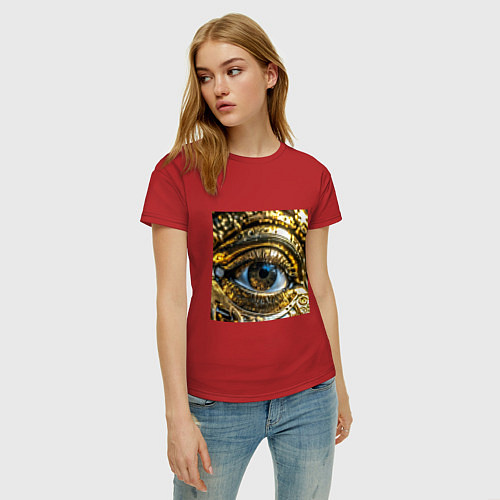 Женская футболка Глаз металлический желтого цвета в стиле стимпанк / Красный – фото 3