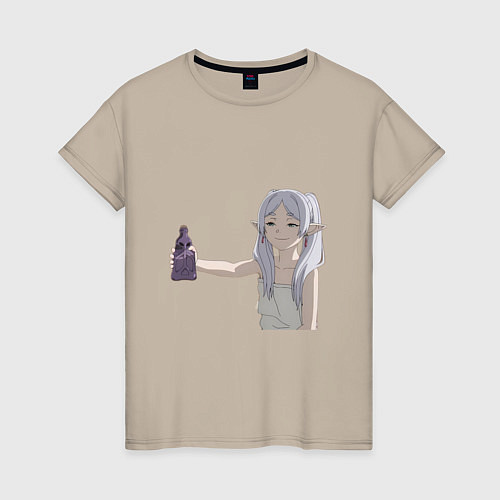 Женская футболка Фрирен Провожающая в последний путь улыбается / Миндальный – фото 1